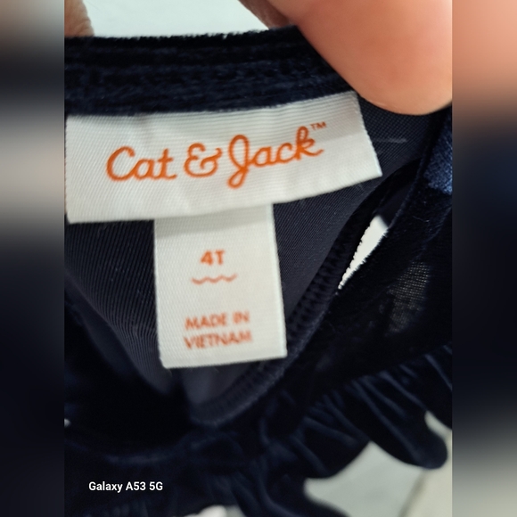 Cat & Jack Navy Blue Ruffled Velvet Jumpsuit for Toddler Girls Age 4 - Picture 2 of 3